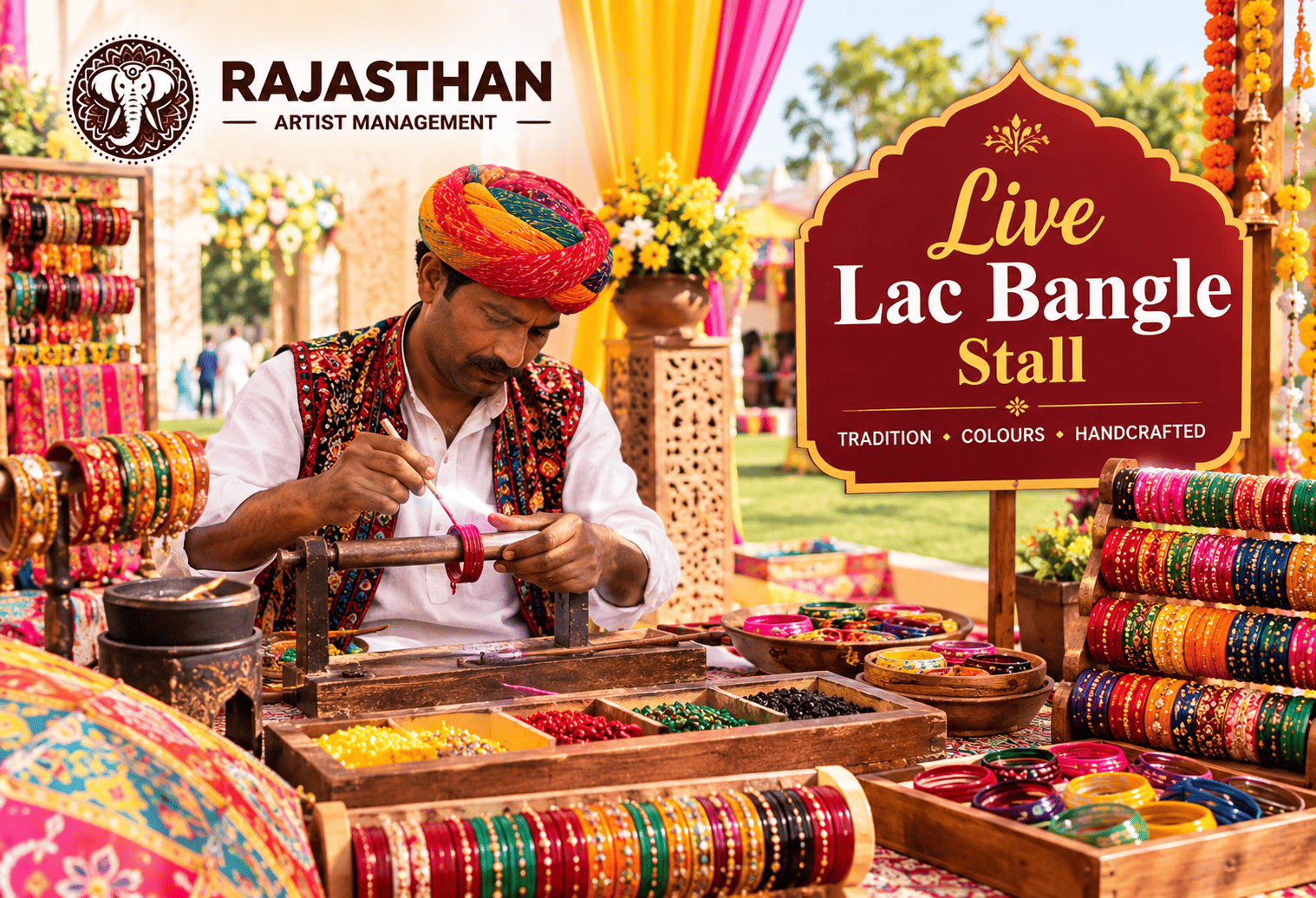 Live Lac Bangle Stall: Adding Traditional Rajasthani Charm to Your Wedding Carnival